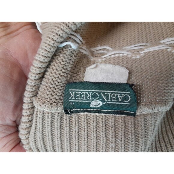 Vintage Womens Grandpa Sweater Sz Small Knit Polo 3D Beige Fair Isle Stripe - Picture 4 of 6